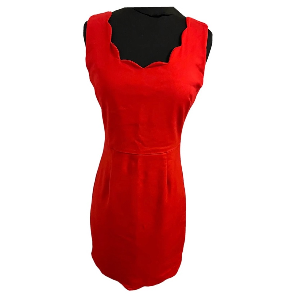 Forever 21 Scalloped Sheath Red Dress Sz M - Picture 2 of 6